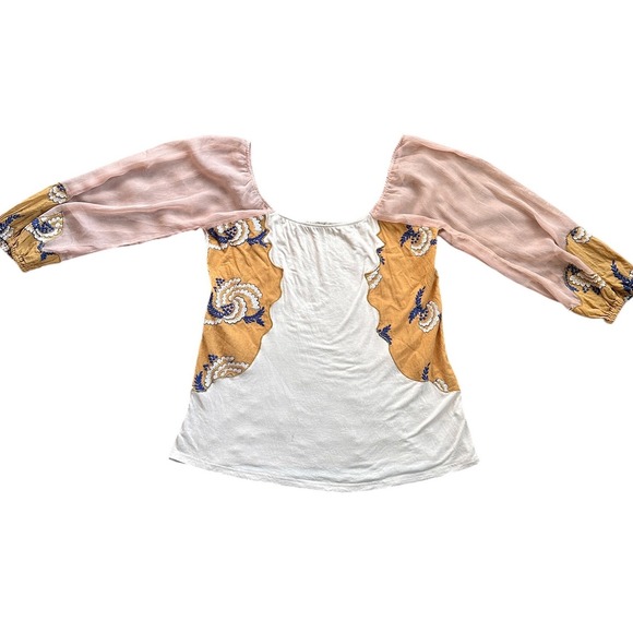 gimmicks by BKE Tops - Gimmicks Peasant Top Wmns Large Pink Yellow Fair Boho Embroidered Balloon Sleeve